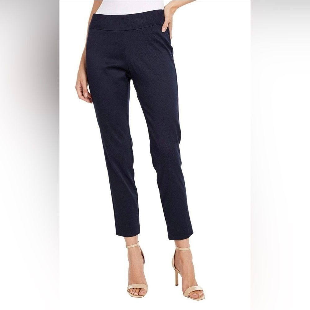 KRAZY LARRY pull on pant in navy blue Textured Ankle Pant Size 0